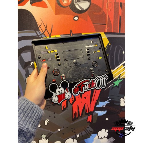F*ckOff Yazılı Mickey Mouse Özel Tasarım Pleksi Motosiklet Plakalık