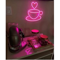 Kalpli Kahve Fincanı Dekoratif Neon Led Tablo, Neon Duvar Tabela Kalpli Kahve Fincanı Dekoratif Neon Led Tablo, Neon Duvar Tabela