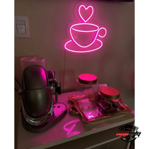 Kalpli Kahve Fincanı Dekoratif Neon Led Tablo, Neon Duvar Tabela
